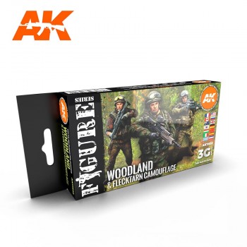 AK 3rd Generation Acrylic Modern Woodland and flecktran Camouflage COLOR SET 6X17 ml AK11632